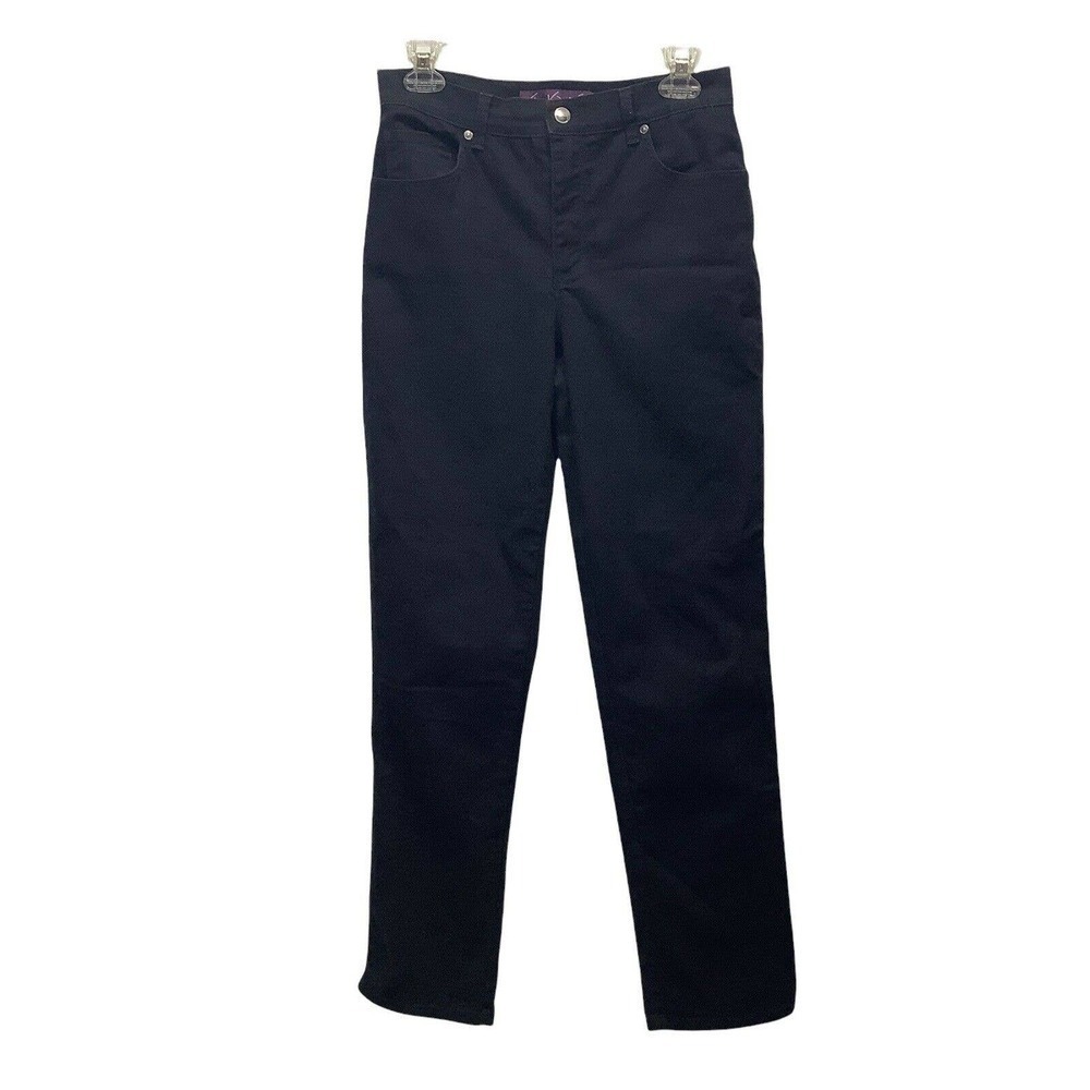 GLORIA Vanderbilt High Waist Amanda Jeans Sz 6 Stretch Denim Black Tapered Studs